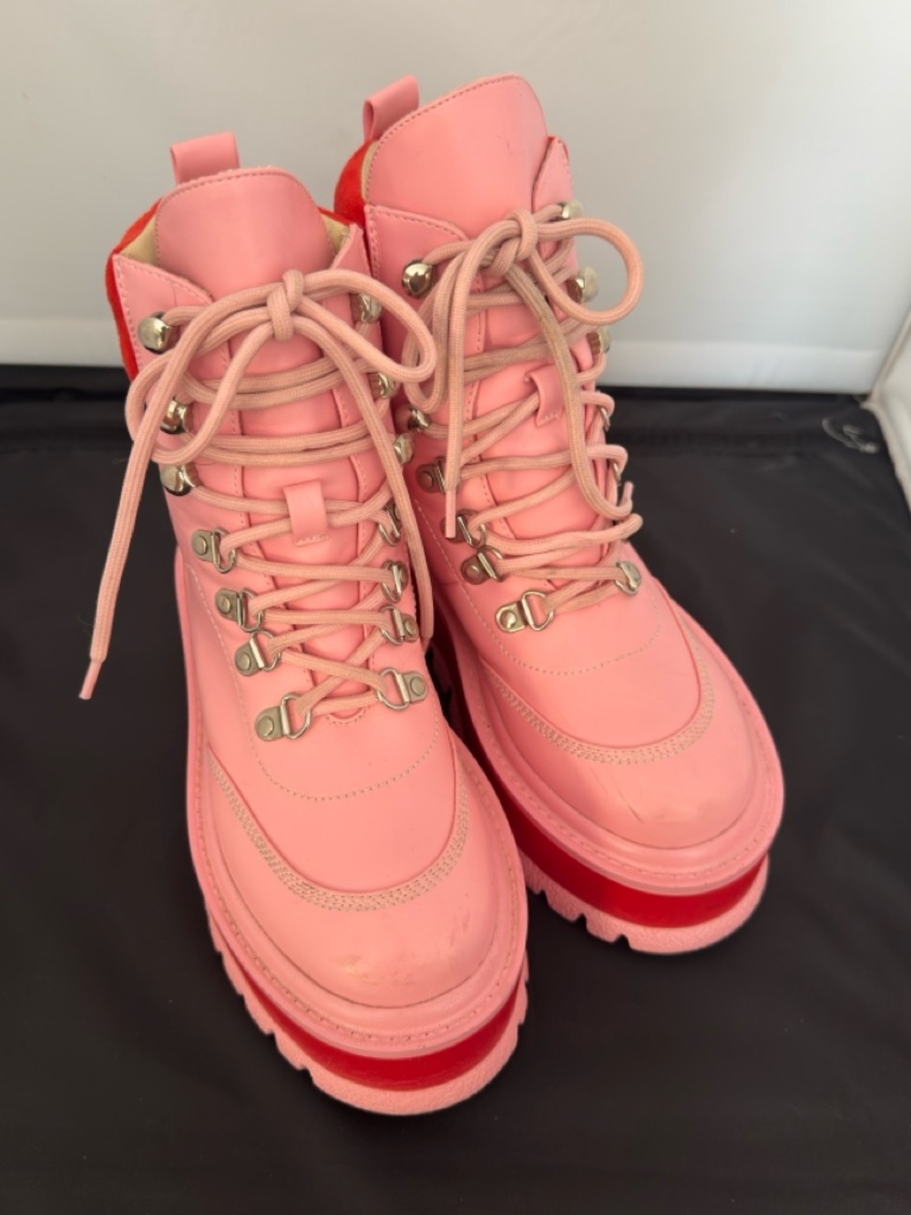 Dolls Kill Pink Platform Lace-Up Women's Boots Goth Lolita Kawaii - Picture 6 of 10